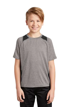 Sport-Tek Youth Contender Heather Moisture Wicking Short Sleeve Crewneck T-Shirt - Heather Vintage Grey/Black