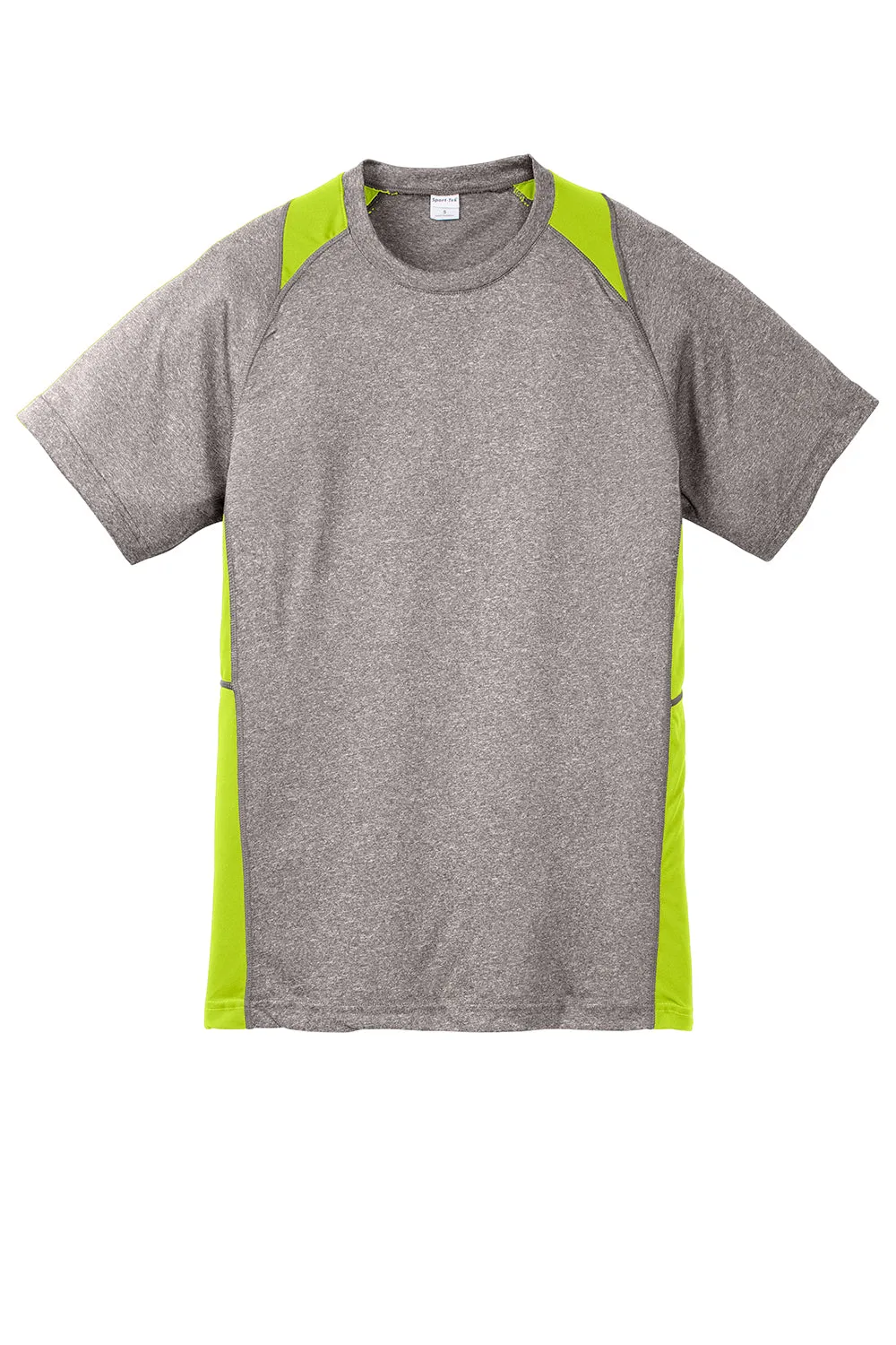 Sport-Tek Youth Contender Heather Moisture Wicking Short Sleeve Crewneck T-Shirt - Heather Vintage Grey/Lime Shock Green - Closeout