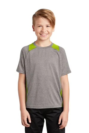 Sport-Tek Youth Contender Heather Moisture Wicking Short Sleeve Crewneck T-Shirt - Heather Vintage Grey/Lime Shock Green - Closeout