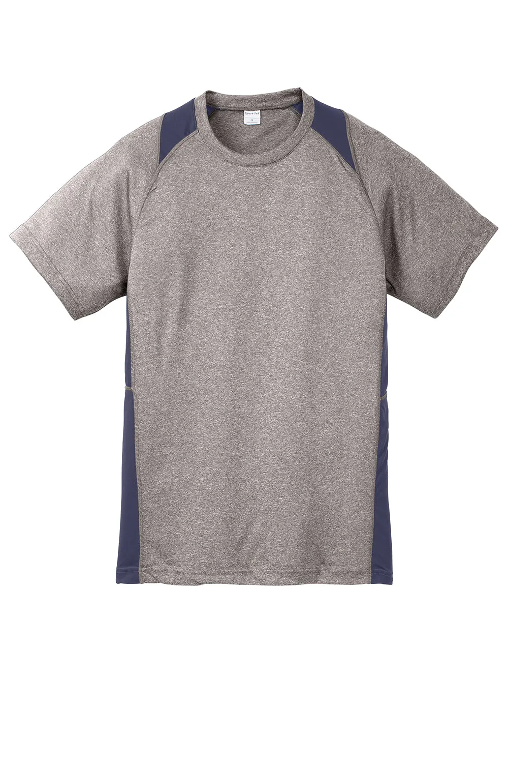Sport-Tek Youth Contender Heather Moisture Wicking Short Sleeve Crewneck T-Shirt - Heather Vintage Grey/True Navy Blue