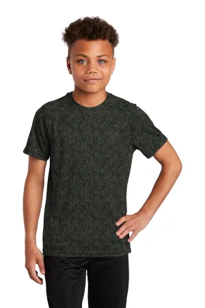 Sport-Tek Youth Digi Camo Moisture Wicking Short Sleeve Crewneck T-Shirt - Black