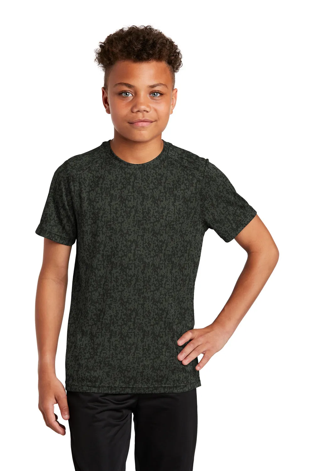 Sport-Tek Youth Digi Camo Moisture Wicking Short Sleeve Crewneck T-Shirt - Black