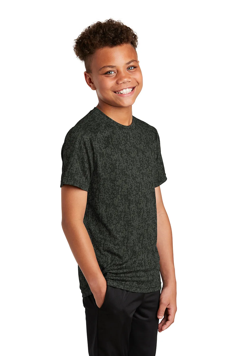 Sport-Tek Youth Digi Camo Moisture Wicking Short Sleeve Crewneck T-Shirt - Black