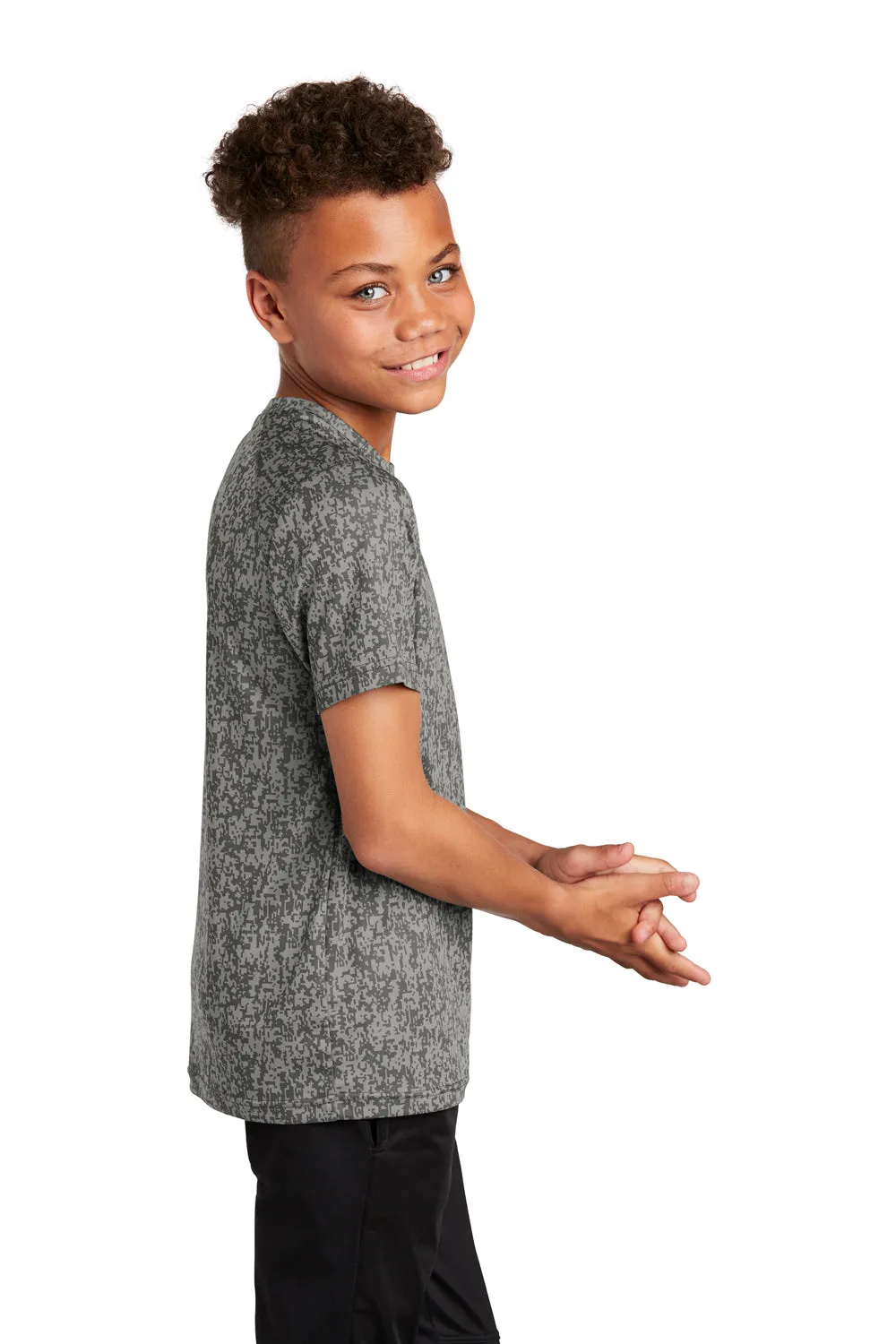 Sport-Tek Youth Digi Camo Moisture Wicking Short Sleeve Crewneck T-Shirt - Concrete Grey