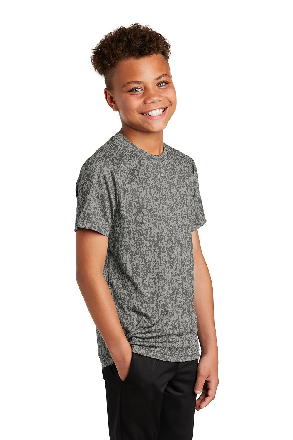 Sport-Tek Youth Digi Camo Moisture Wicking Short Sleeve Crewneck T-Shirt - Concrete Grey