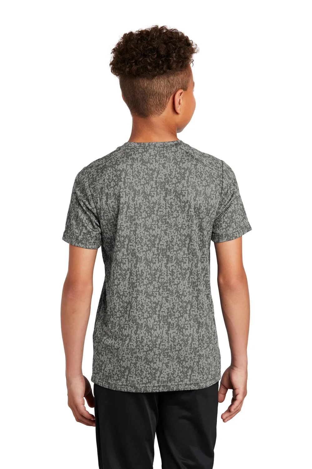 Sport-Tek Youth Digi Camo Moisture Wicking Short Sleeve Crewneck T-Shirt - Concrete Grey