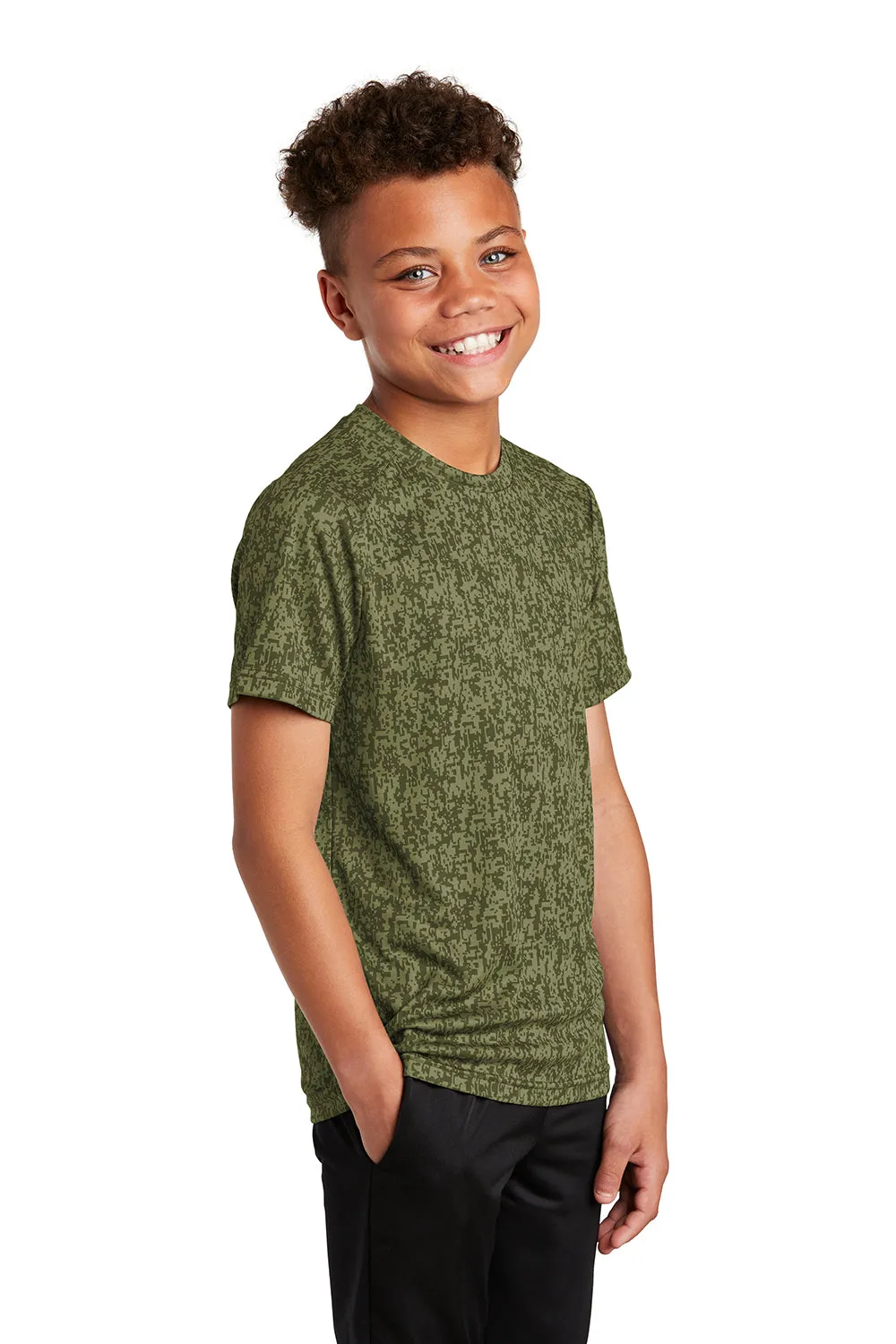 Sport-Tek Youth Digi Camo Moisture Wicking Short Sleeve Crewneck T-Shirt - Olive Drab Green
