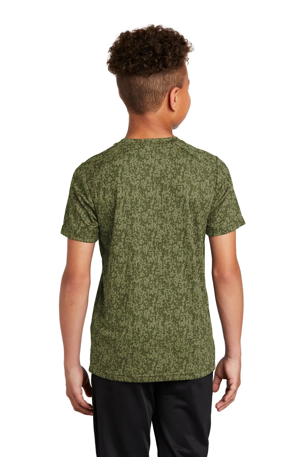 Sport-Tek Youth Digi Camo Moisture Wicking Short Sleeve Crewneck T-Shirt - Olive Drab Green