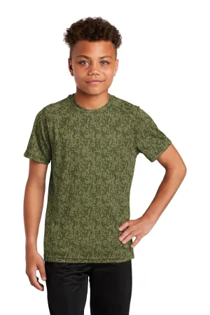 Sport-Tek Youth Digi Camo Moisture Wicking Short Sleeve Crewneck T-Shirt - Olive Drab Green