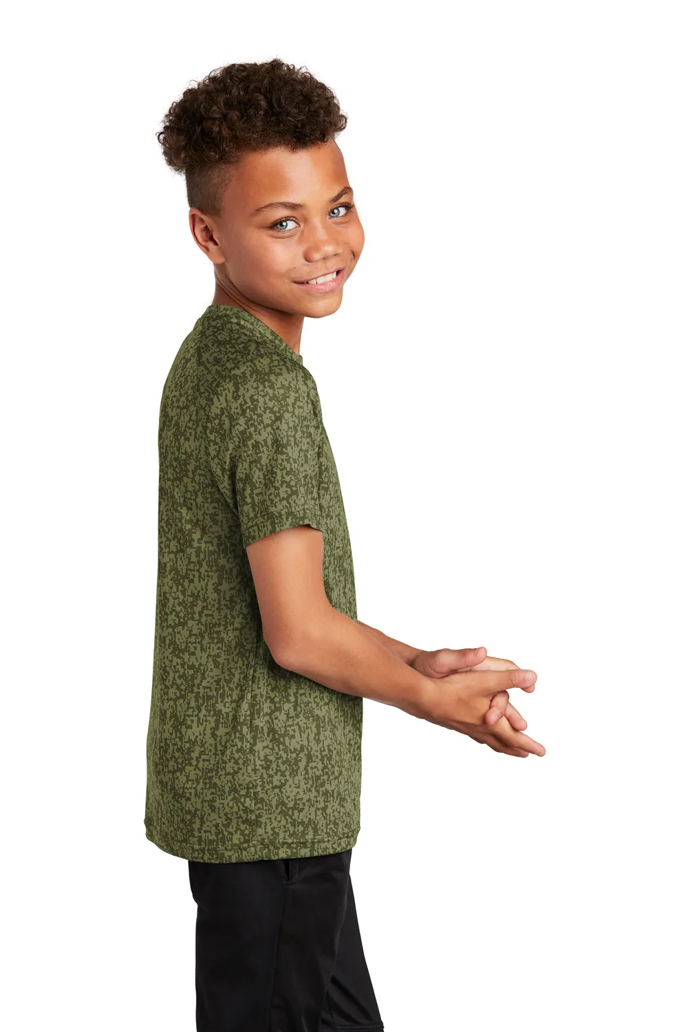 Sport-Tek Youth Digi Camo Moisture Wicking Short Sleeve Crewneck T-Shirt - Olive Drab Green