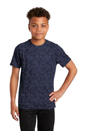Sport-Tek Youth Digi Camo Moisture Wicking Short Sleeve Crewneck T-Shirt - True Navy Blue