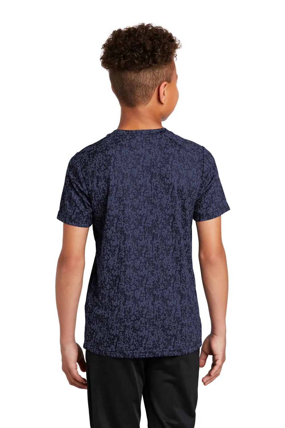 Sport-Tek Youth Digi Camo Moisture Wicking Short Sleeve Crewneck T-Shirt - True Navy Blue