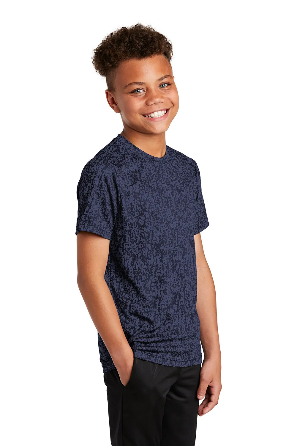 Sport-Tek Youth Digi Camo Moisture Wicking Short Sleeve Crewneck T-Shirt - True Navy Blue