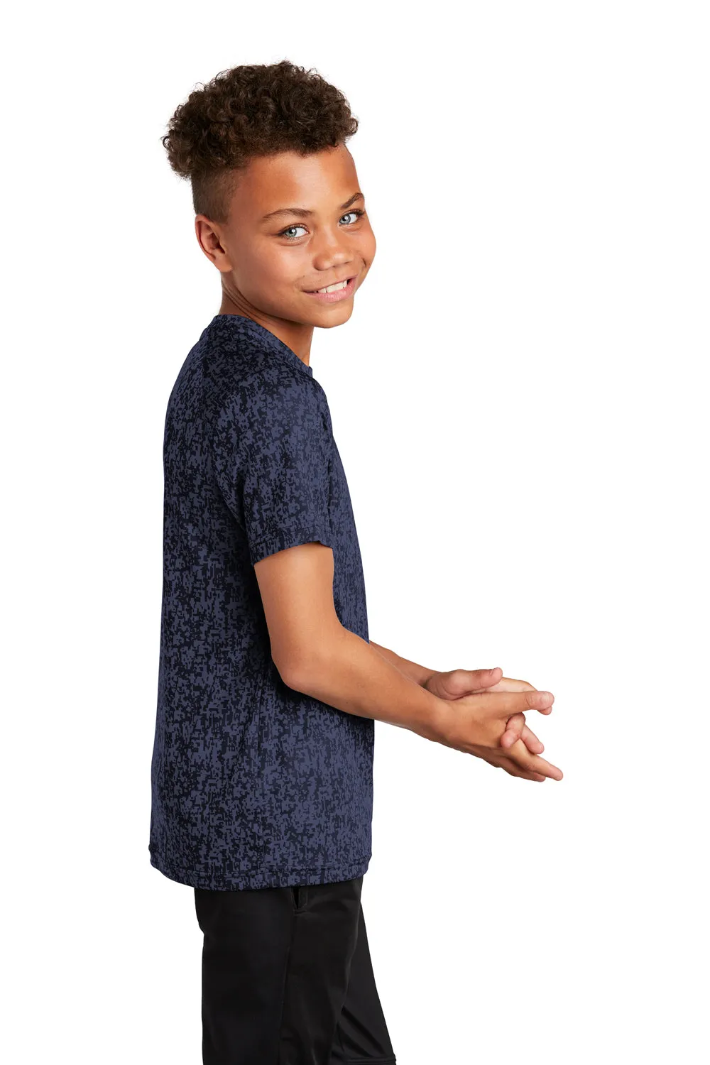 Sport-Tek Youth Digi Camo Moisture Wicking Short Sleeve Crewneck T-Shirt - True Navy Blue