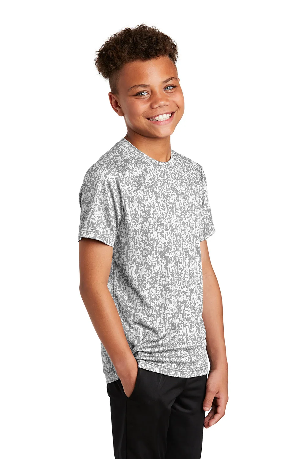 Sport-Tek Youth Digi Camo Moisture Wicking Short Sleeve Crewneck T-Shirt - White