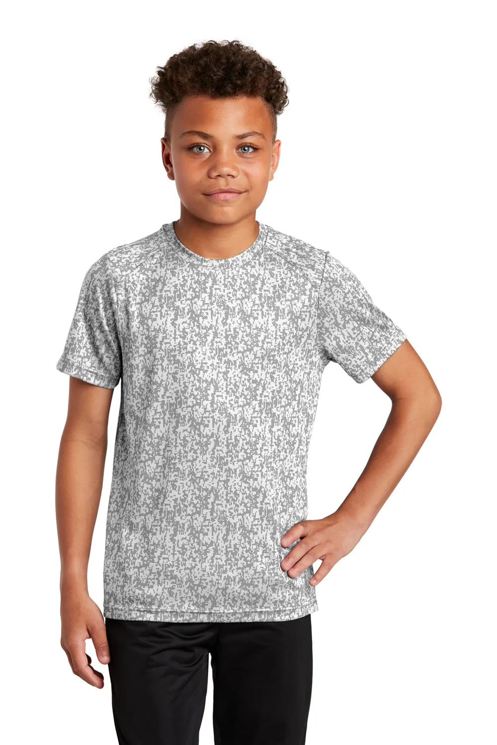 Sport-Tek Youth Digi Camo Moisture Wicking Short Sleeve Crewneck T-Shirt - White