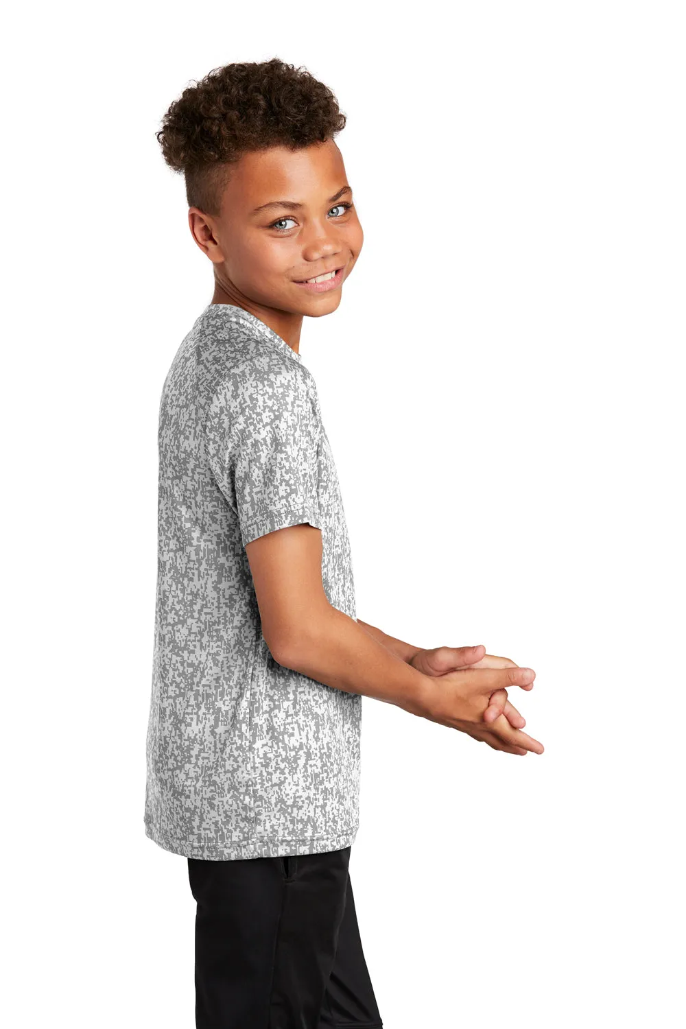 Sport-Tek Youth Digi Camo Moisture Wicking Short Sleeve Crewneck T-Shirt - White