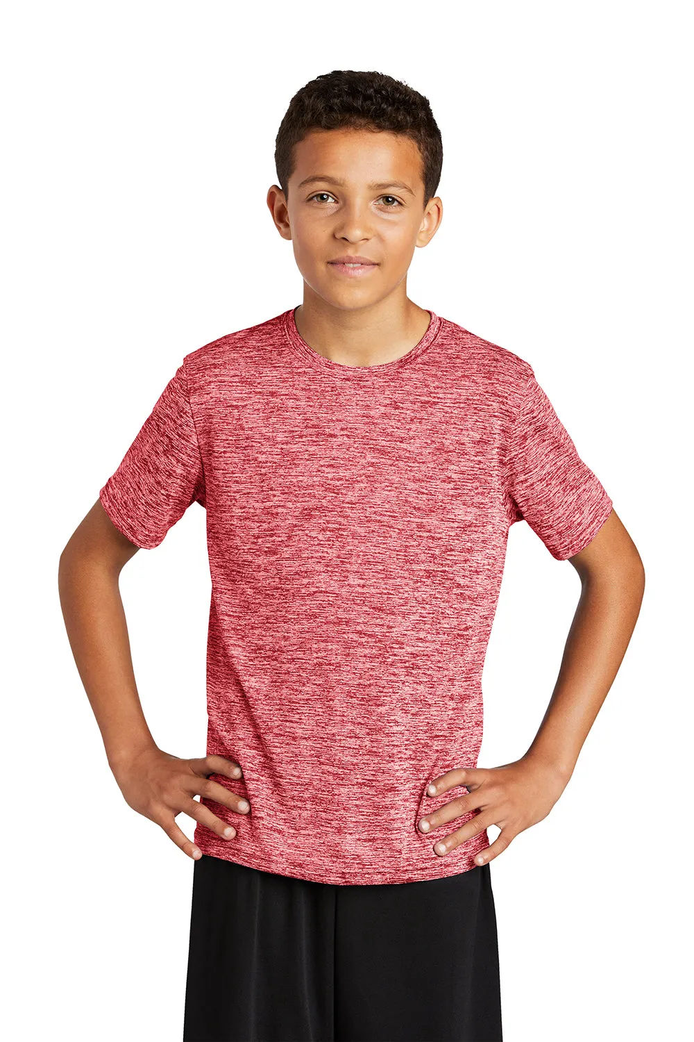 Sport-Tek Youth Electric Heather Moisture Wicking Short Sleeve Crewneck T-Shirt - Deep Red Electric - Closeout