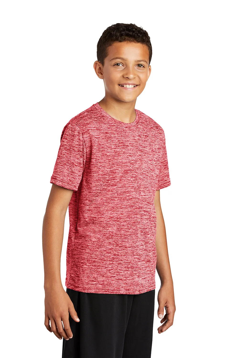 Sport-Tek Youth Electric Heather Moisture Wicking Short Sleeve Crewneck T-Shirt - Deep Red Electric - Closeout