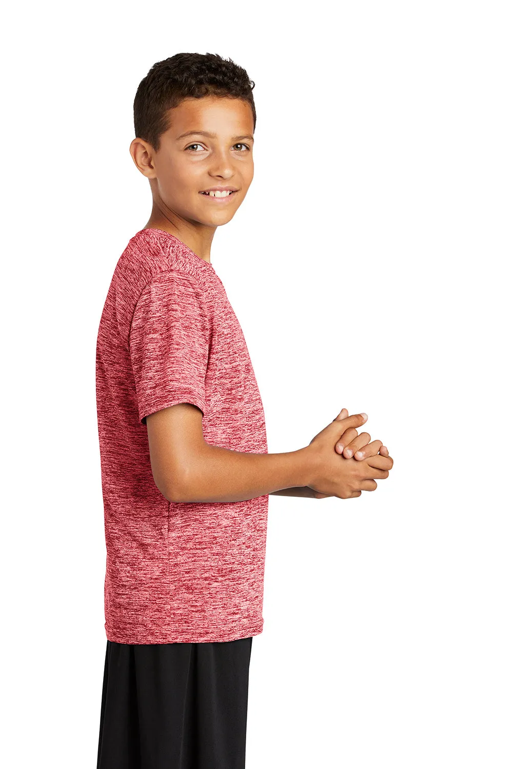 Sport-Tek Youth Electric Heather Moisture Wicking Short Sleeve Crewneck T-Shirt - Deep Red Electric - Closeout