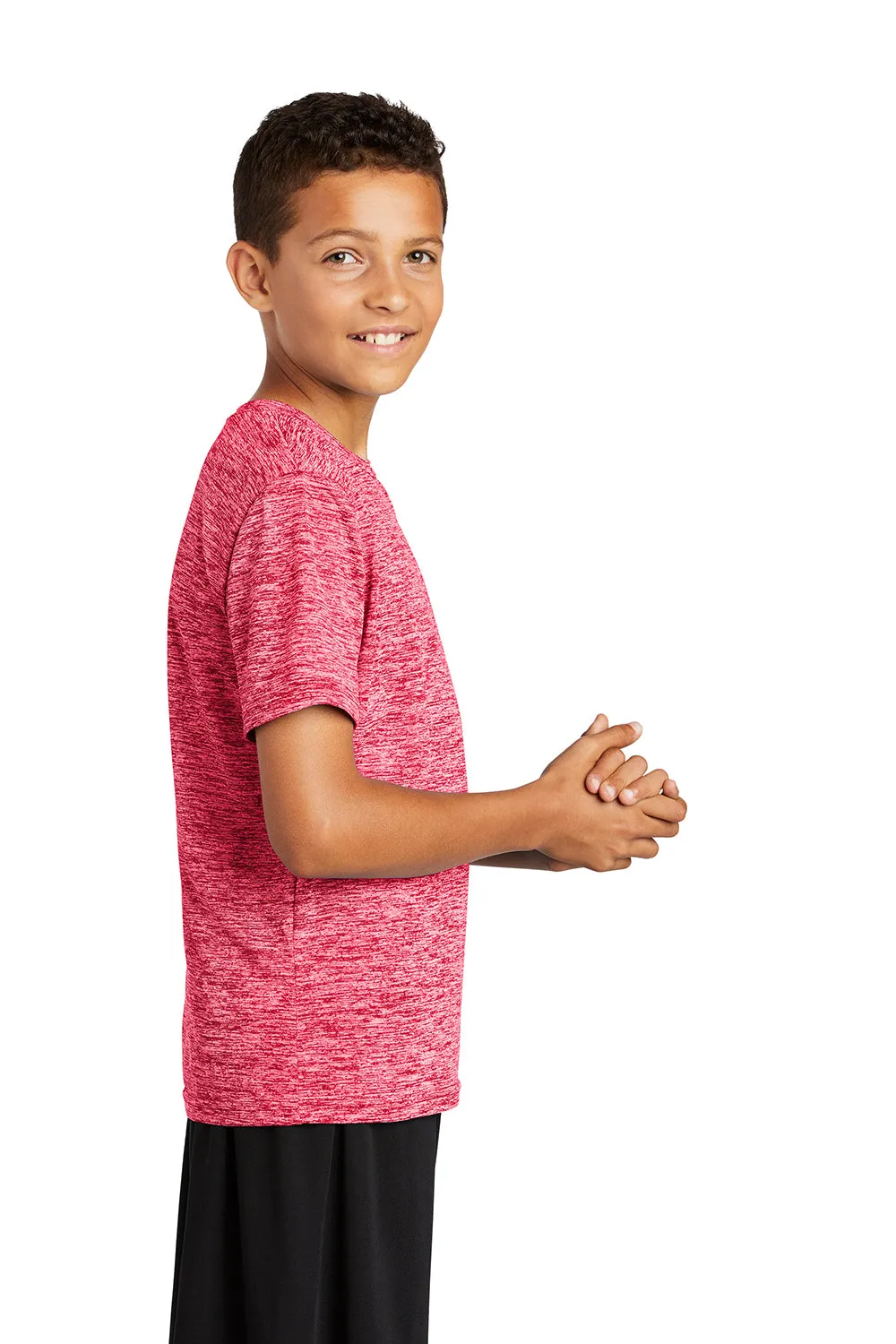 Sport-Tek Youth Electric Heather Moisture Wicking Short Sleeve Crewneck T-Shirt - Power Pink Electric - Closeout