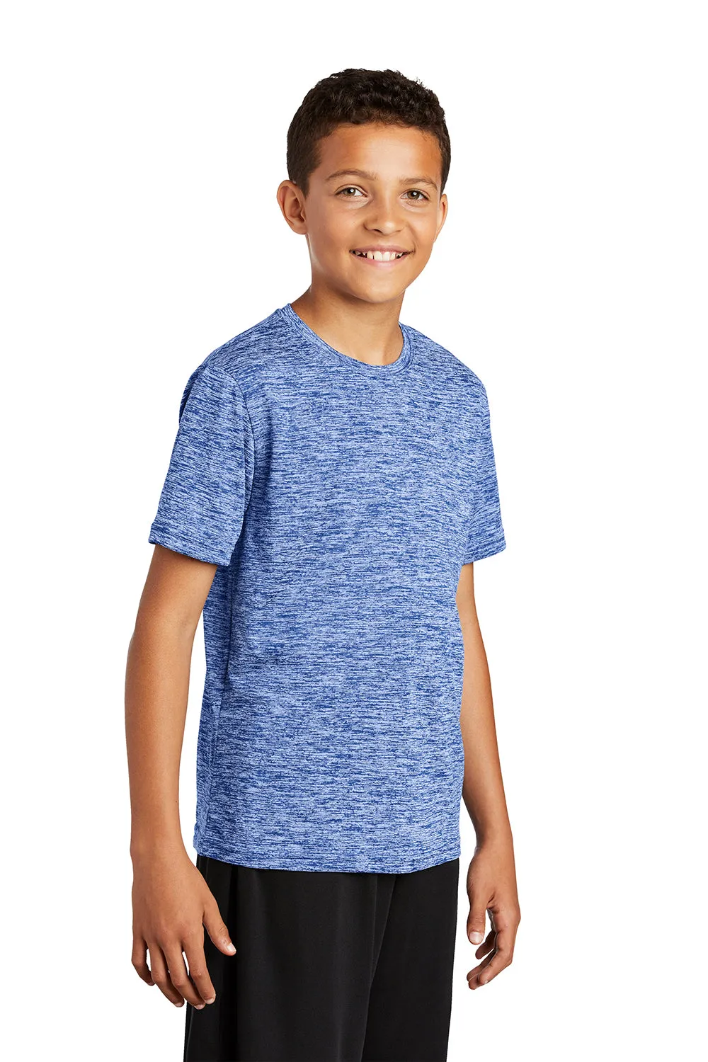 Sport-Tek Youth Electric Heather Moisture Wicking Short Sleeve Crewneck T-Shirt - True Royal Blue Electric