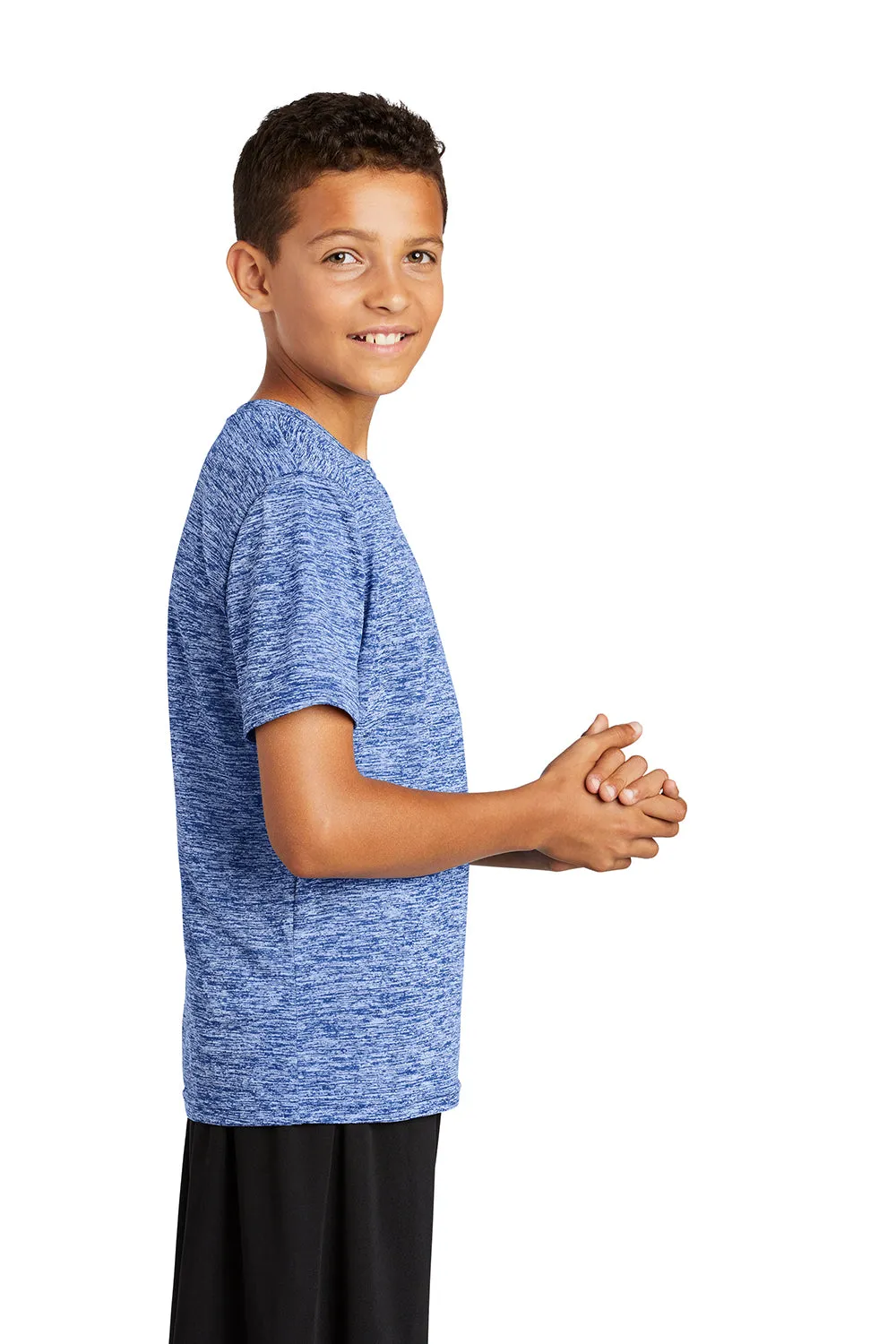 Sport-Tek Youth Electric Heather Moisture Wicking Short Sleeve Crewneck T-Shirt - True Royal Blue Electric