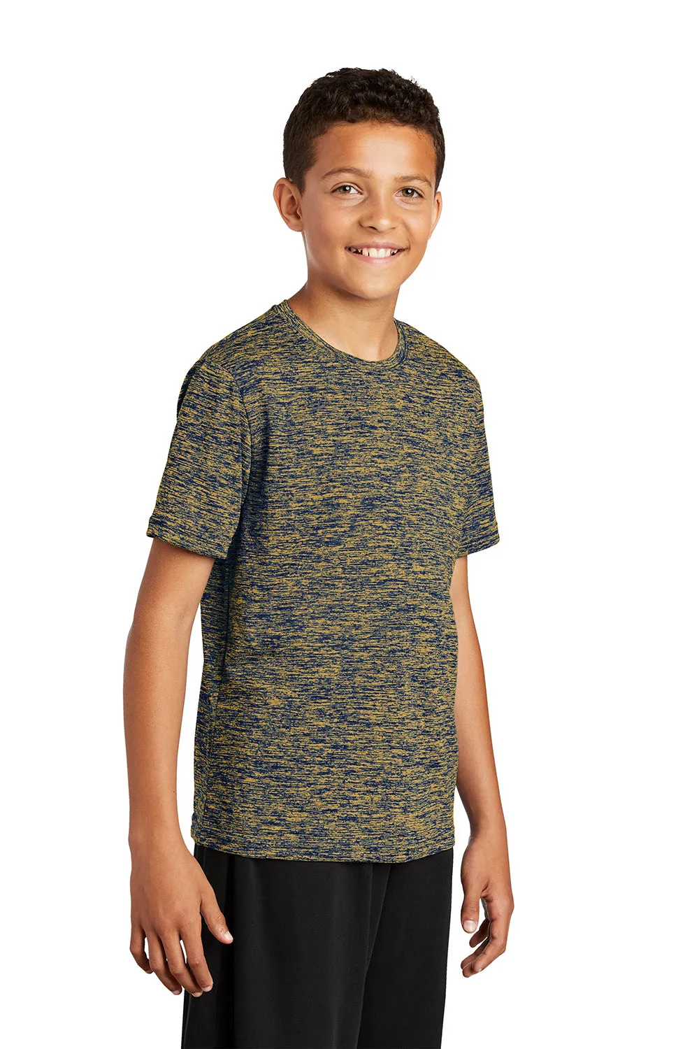 Sport-Tek Youth Electric Heather Moisture Wicking Short Sleeve Crewneck T-Shirt - True Royal Blue Gold Electric - Closeout