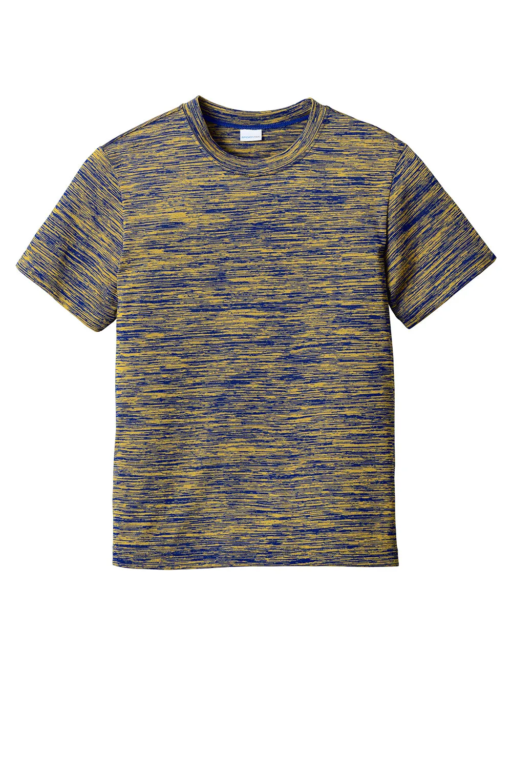 Sport-Tek Youth Electric Heather Moisture Wicking Short Sleeve Crewneck T-Shirt - True Royal Blue Gold Electric - Closeout