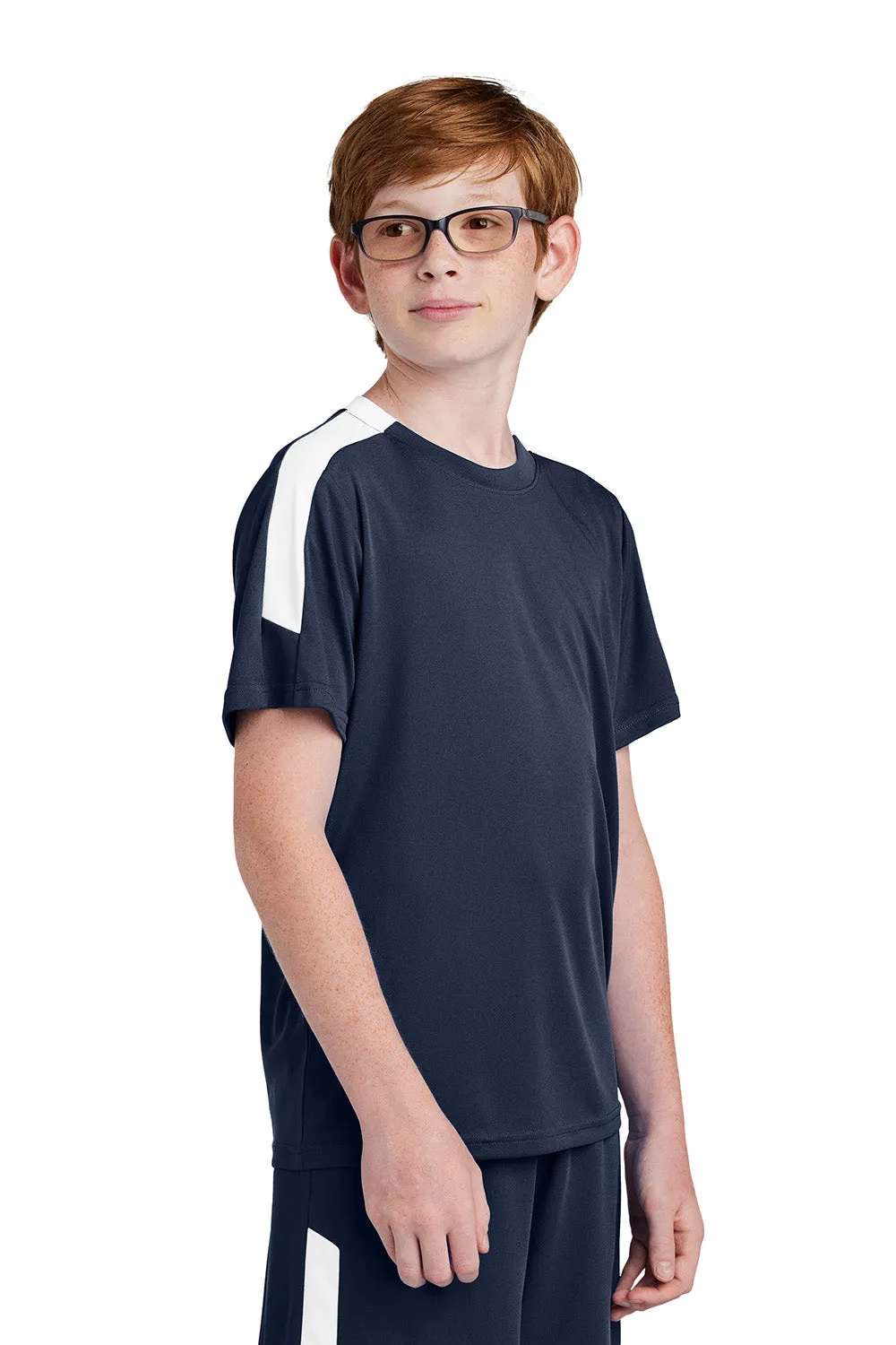 Sport-Tek Youth Moisture Wicking Competitor United Short Sleeve Crewneck T-Shirt - True Navy Blue/White