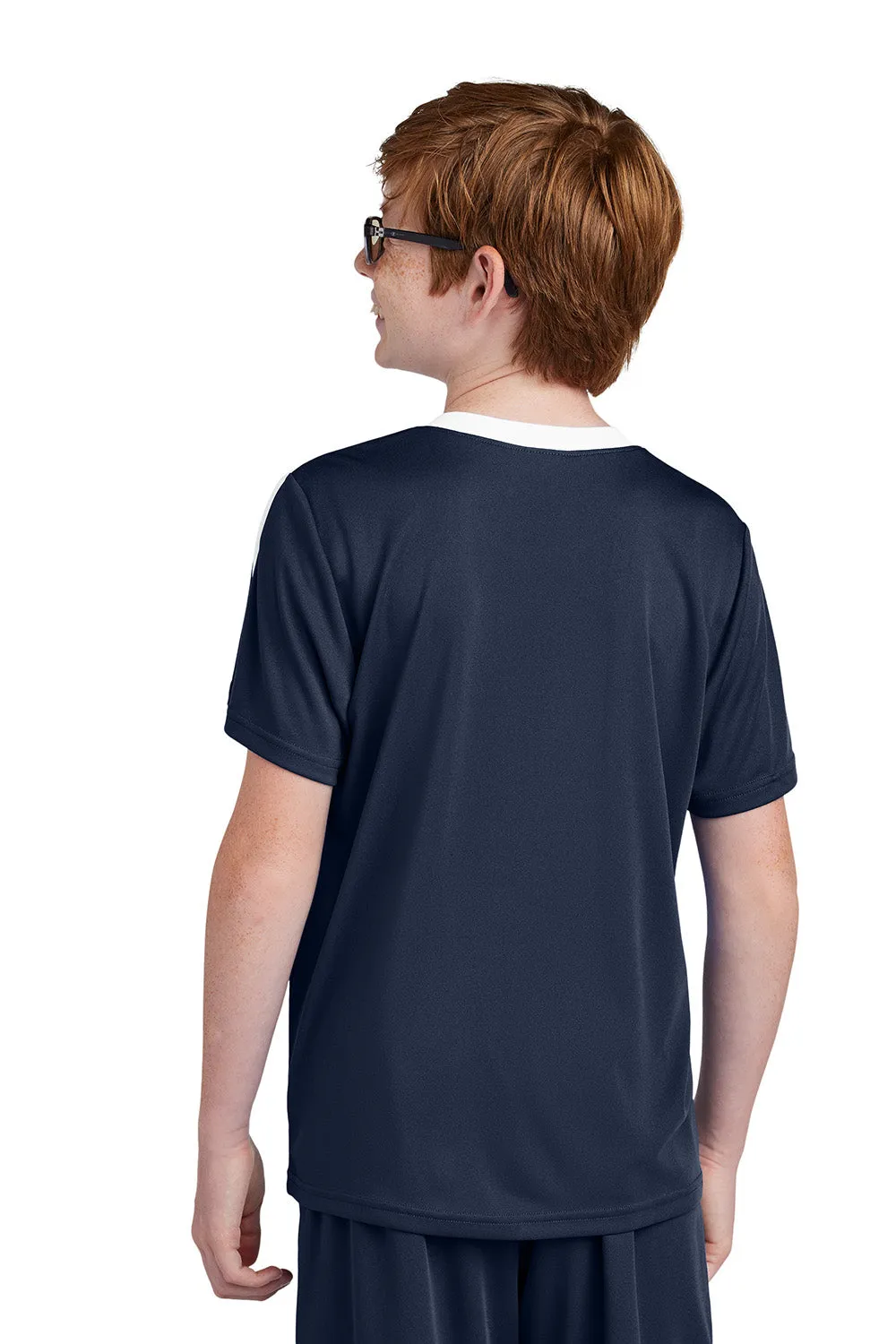 Sport-Tek Youth Moisture Wicking Competitor United Short Sleeve Crewneck T-Shirt - True Navy Blue/White