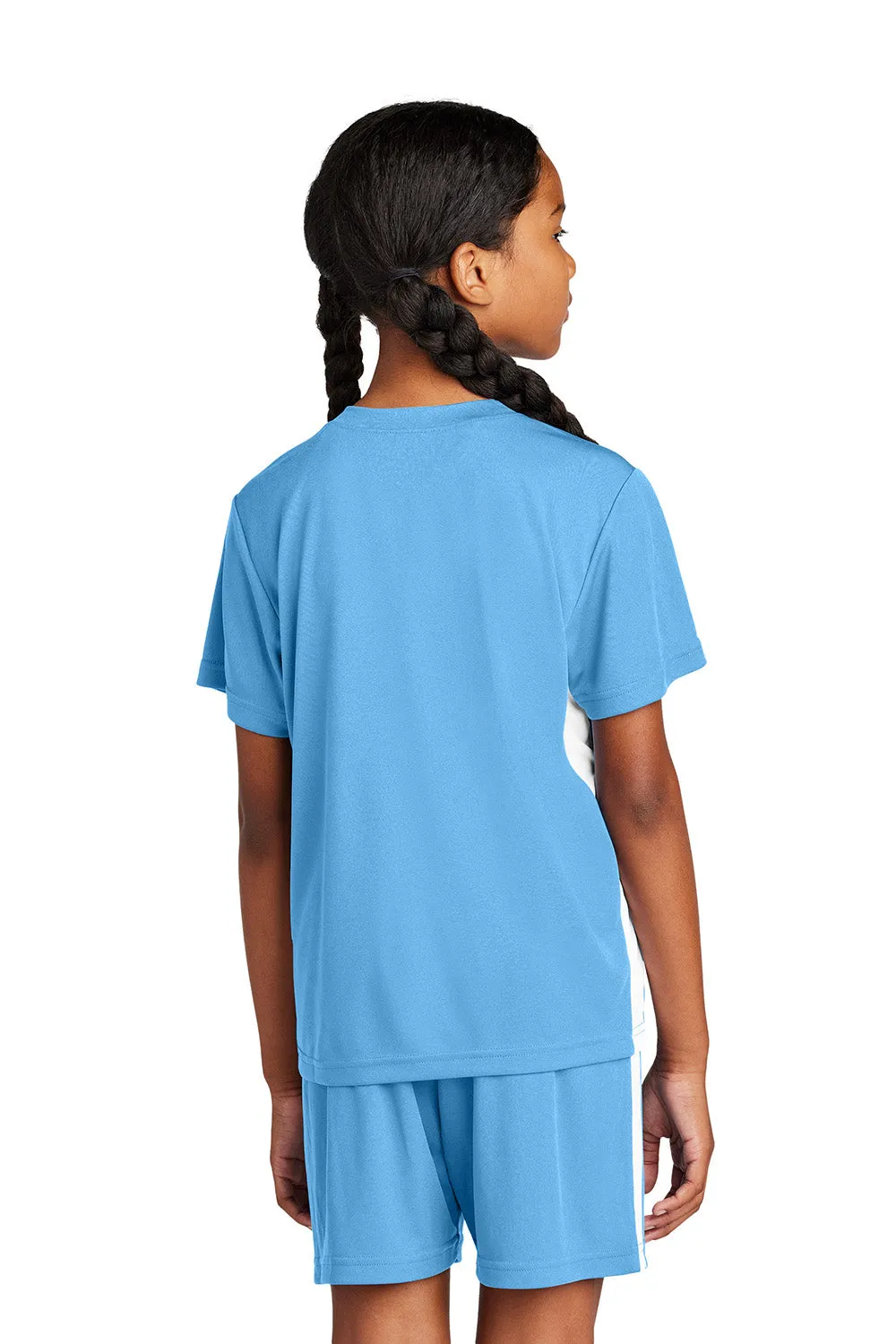 Sport-Tek Youth Moisture Wicking Competitor United Short Sleeve V-Neck T-Shirt - Carolina Blue/White