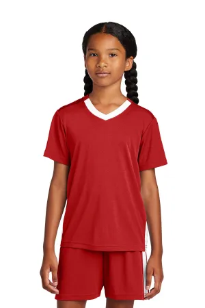 Sport-Tek Youth Moisture Wicking Competitor United Short Sleeve V-Neck T-Shirt - Deep Red/White