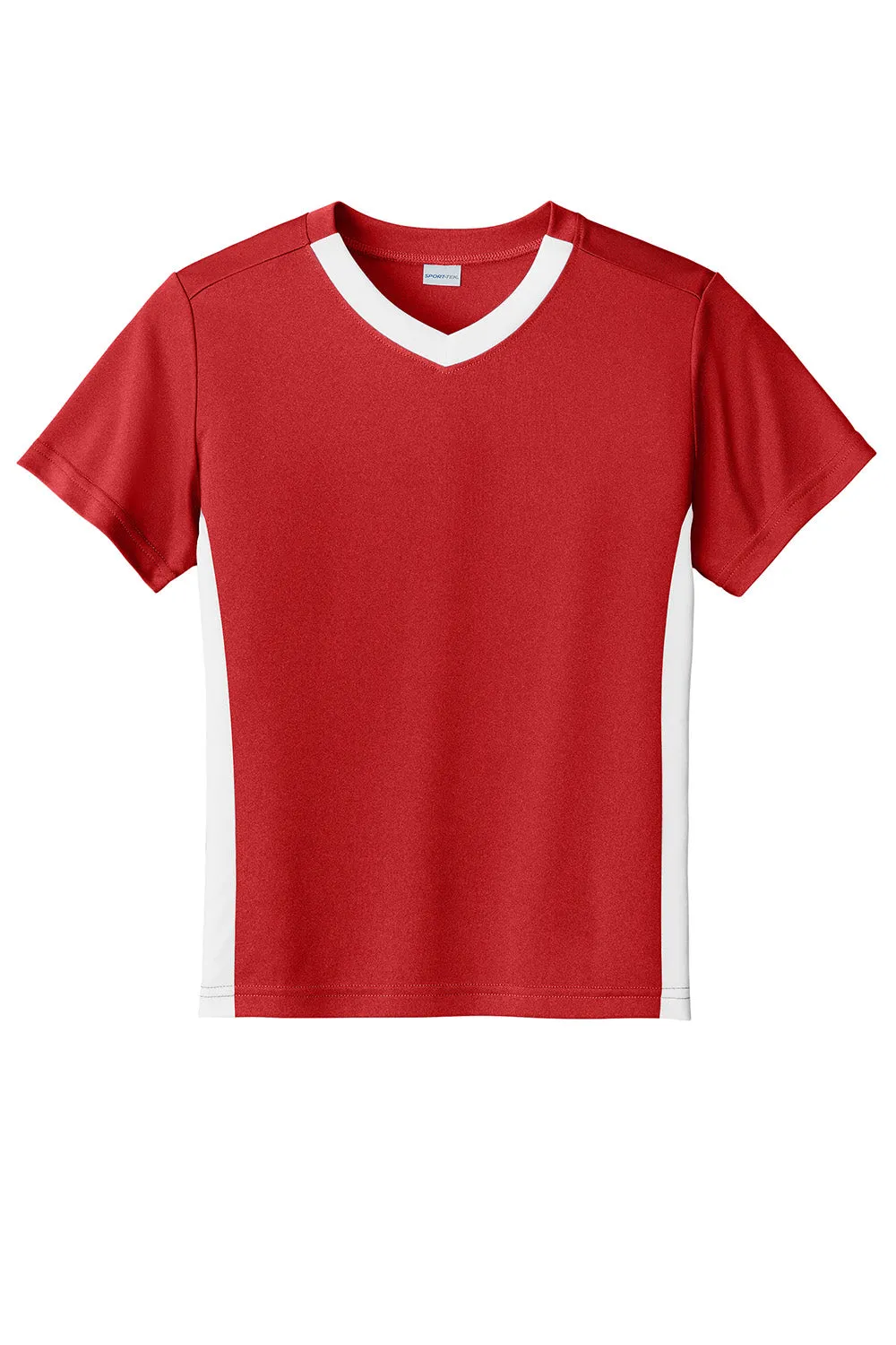 Sport-Tek Youth Moisture Wicking Competitor United Short Sleeve V-Neck T-Shirt - Deep Red/White