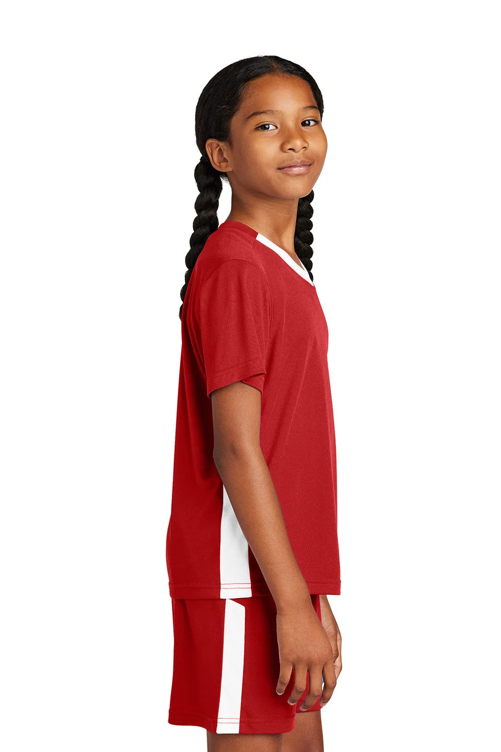 Sport-Tek Youth Moisture Wicking Competitor United Short Sleeve V-Neck T-Shirt - Deep Red/White