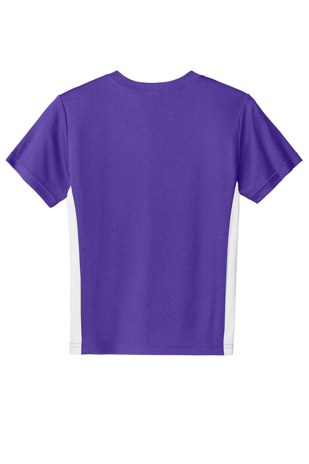 Sport-Tek Youth Moisture Wicking Competitor United Short Sleeve V-Neck T-Shirt - Purple/White