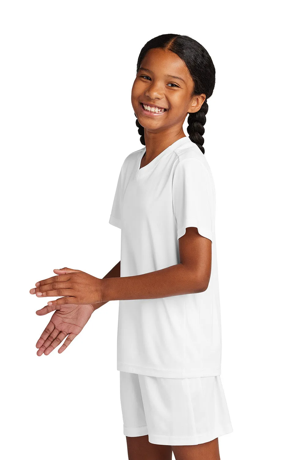 Sport-Tek Youth Moisture Wicking Competitor United Short Sleeve V-Neck T-Shirt - White