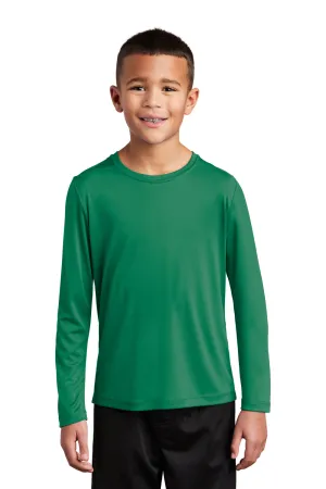 Sport-Tek Youth Moisture Wicking Long Sleeve Crewneck T-Shirt - Kelly Green - Closeout