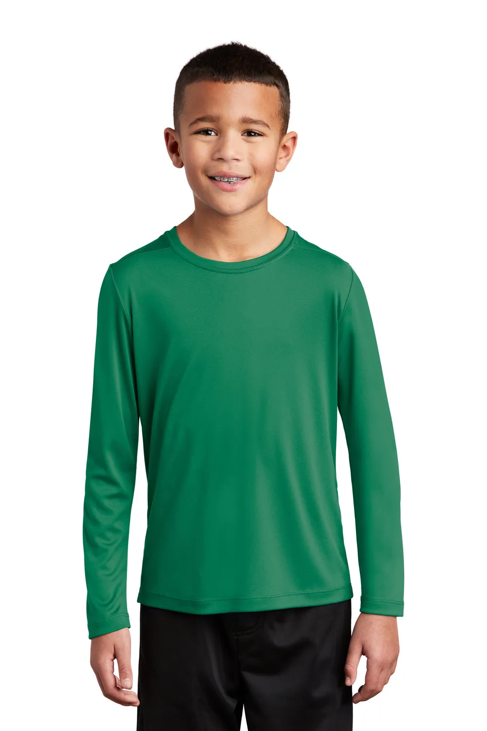 Sport-Tek Youth Moisture Wicking Long Sleeve Crewneck T-Shirt - Kelly Green - Closeout