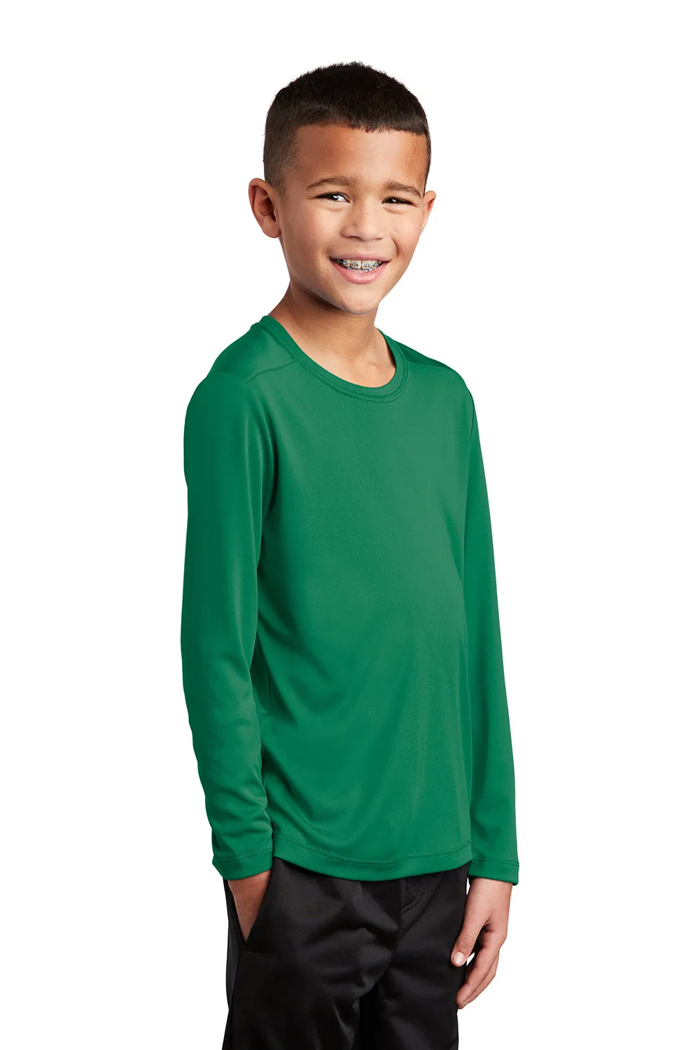 Sport-Tek Youth Moisture Wicking Long Sleeve Crewneck T-Shirt - Kelly Green - Closeout