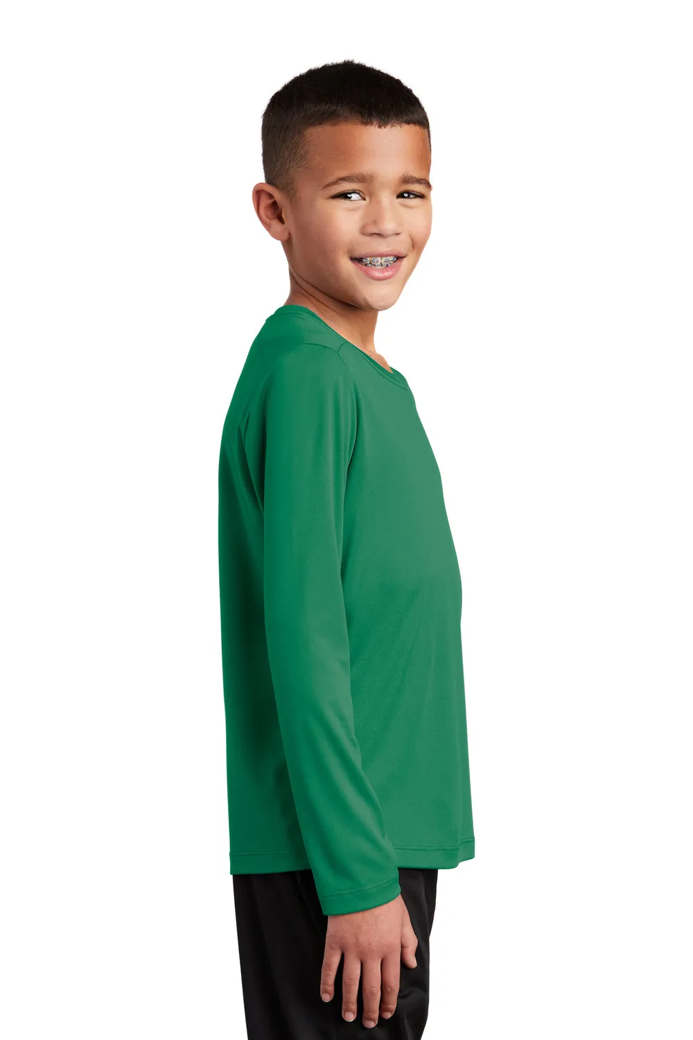 Sport-Tek Youth Moisture Wicking Long Sleeve Crewneck T-Shirt - Kelly Green - Closeout