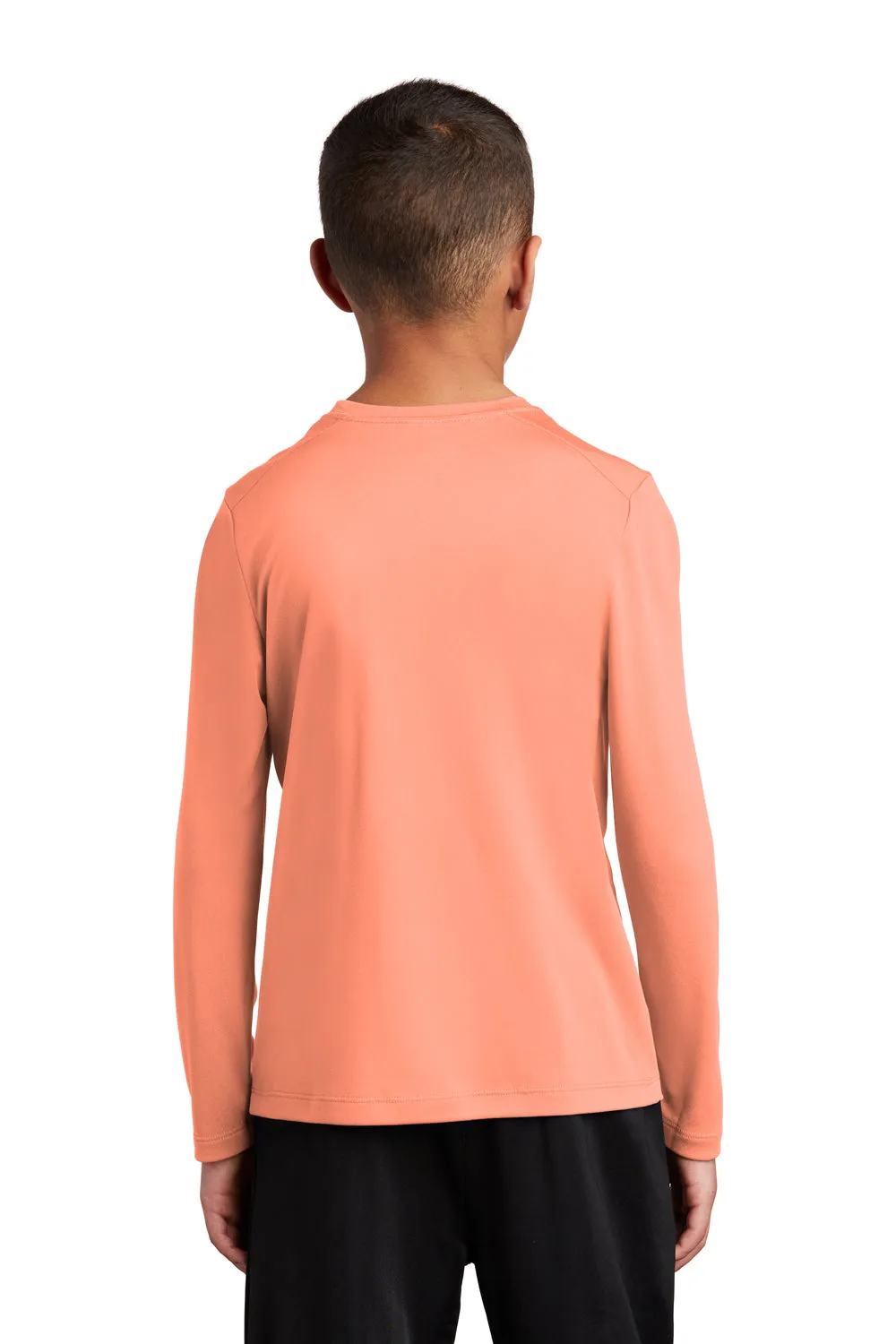 Sport-Tek Youth Moisture Wicking Long Sleeve Crewneck T-Shirt - Soft Coral Orange