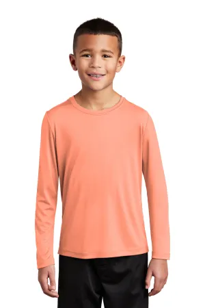 Sport-Tek Youth Moisture Wicking Long Sleeve Crewneck T-Shirt - Soft Coral Orange