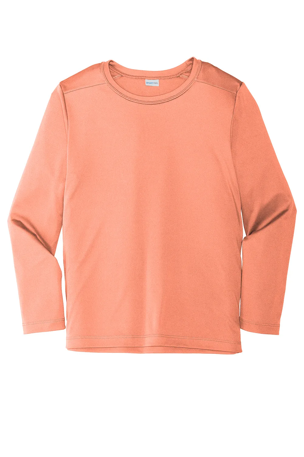 Sport-Tek Youth Moisture Wicking Long Sleeve Crewneck T-Shirt - Soft Coral Orange