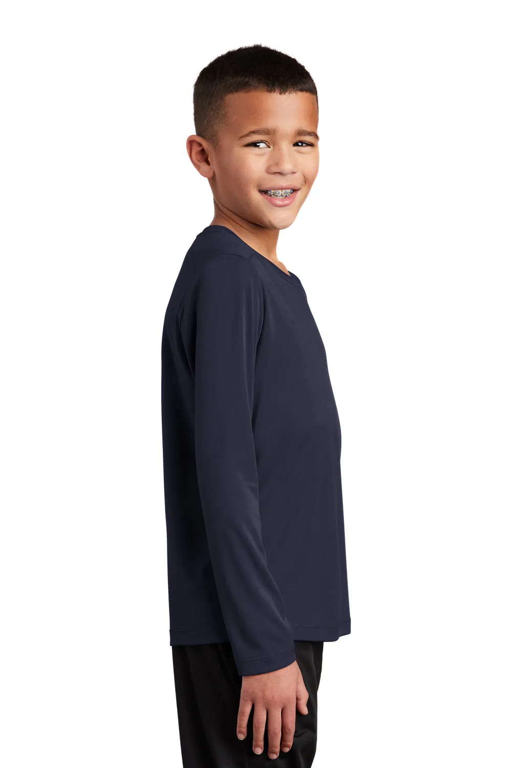 Sport-Tek Youth Moisture Wicking Long Sleeve Crewneck T-Shirt - True Navy Blue