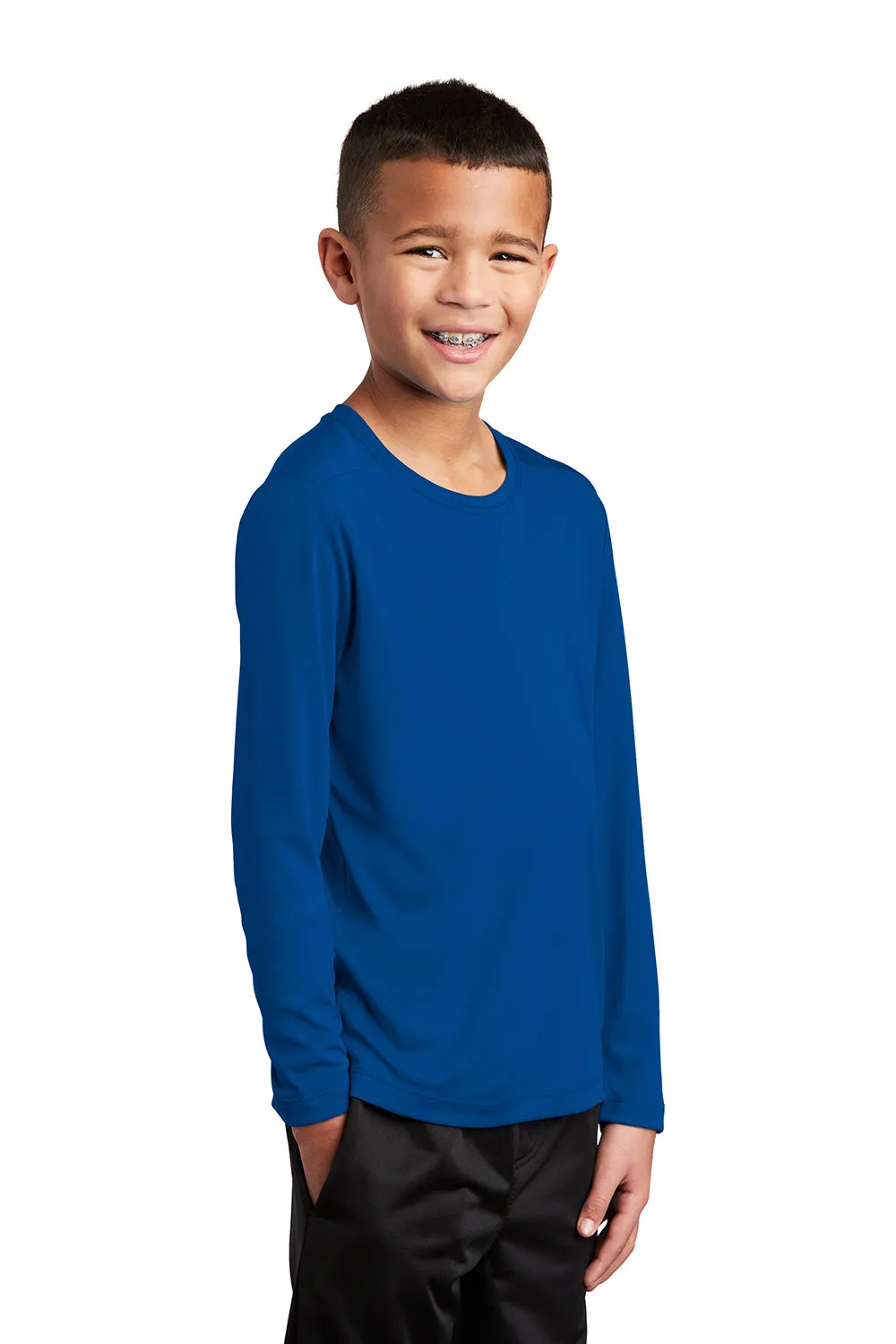 Sport-Tek Youth Moisture Wicking Long Sleeve Crewneck T-Shirt - True Royal Blue