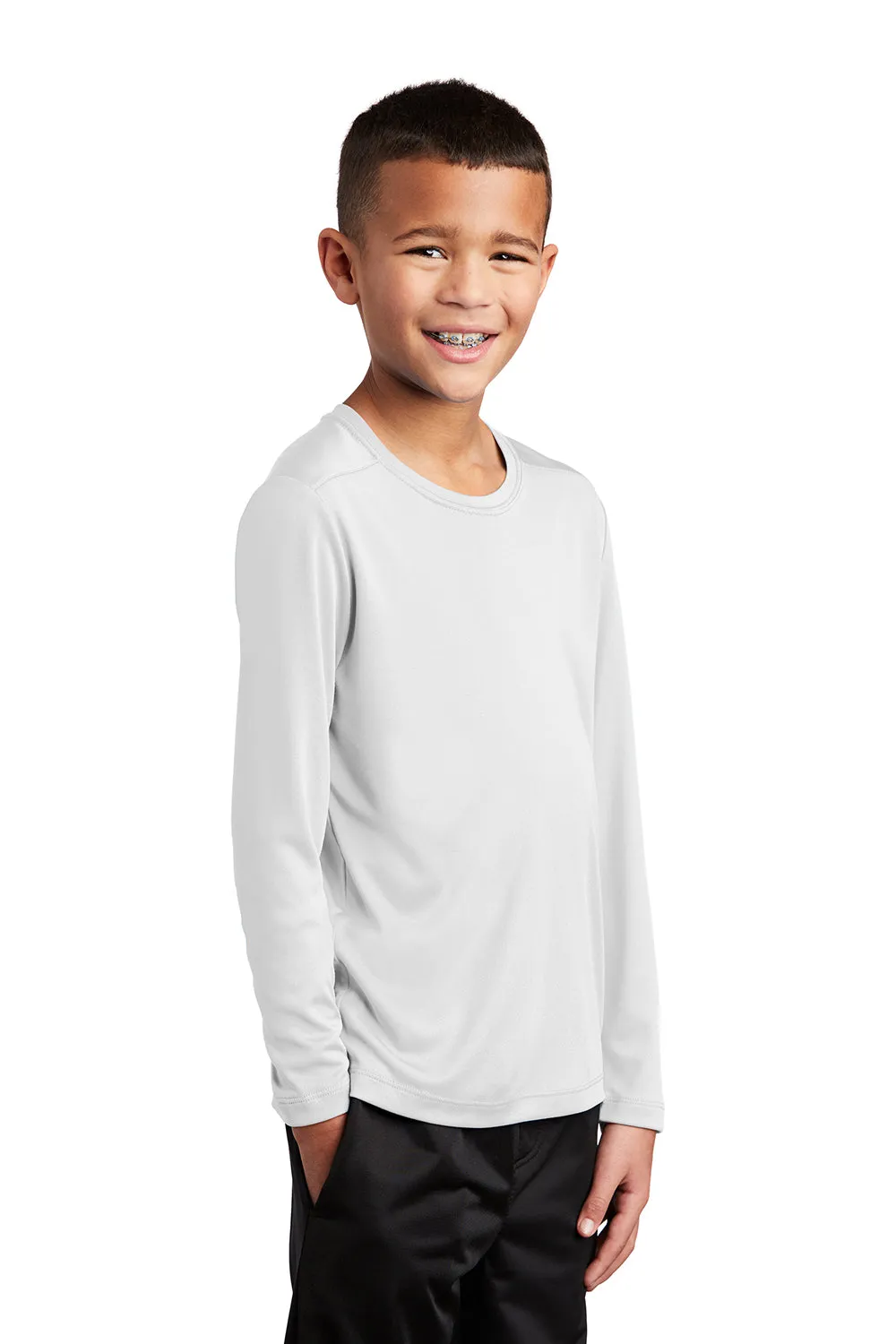 Sport-Tek Youth Moisture Wicking Long Sleeve Crewneck T-Shirt - White