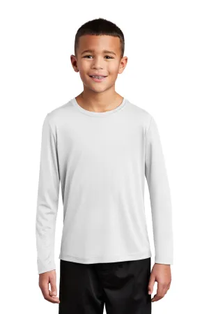 Sport-Tek Youth Moisture Wicking Long Sleeve Crewneck T-Shirt - White