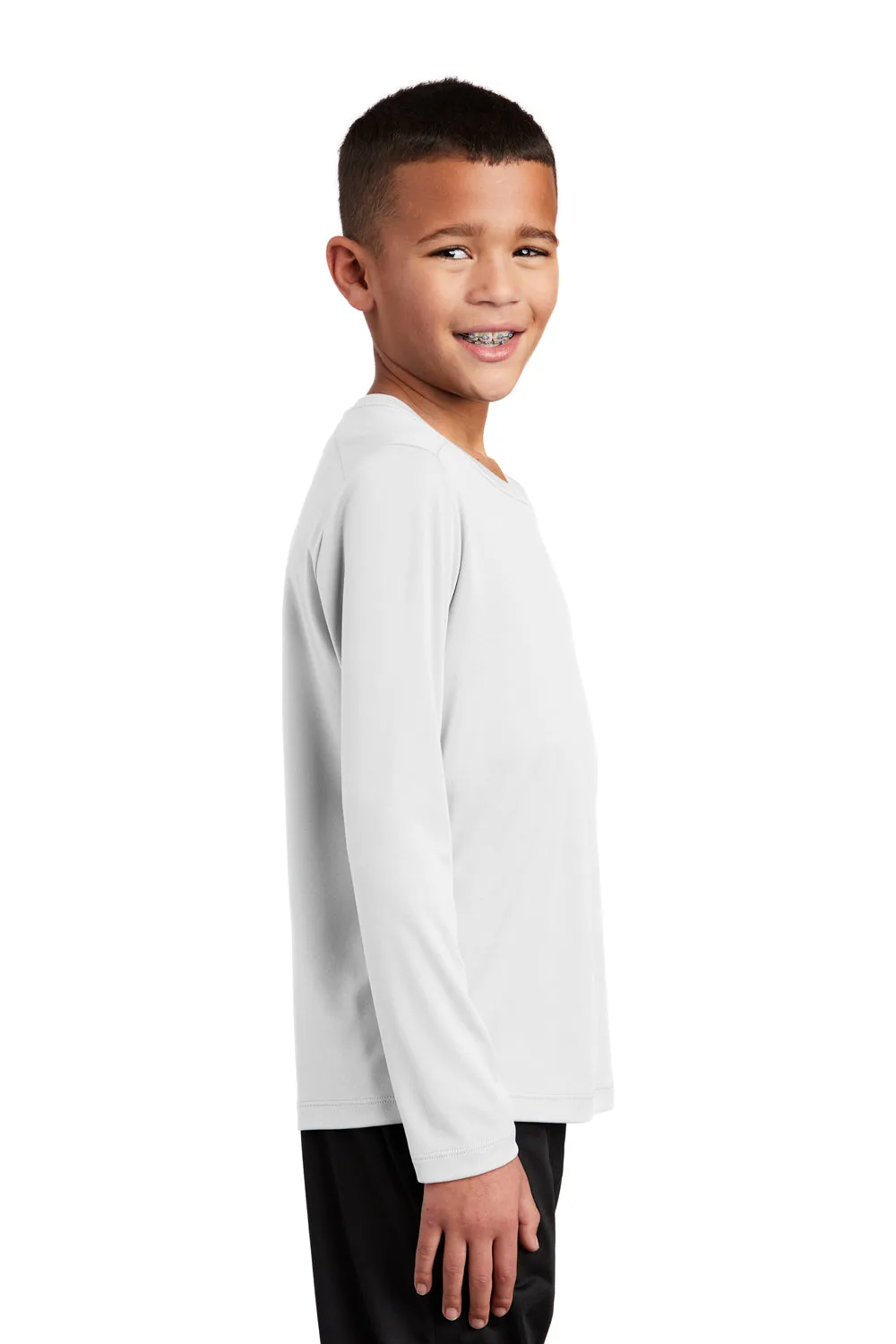 Sport-Tek Youth Moisture Wicking Long Sleeve Crewneck T-Shirt - White