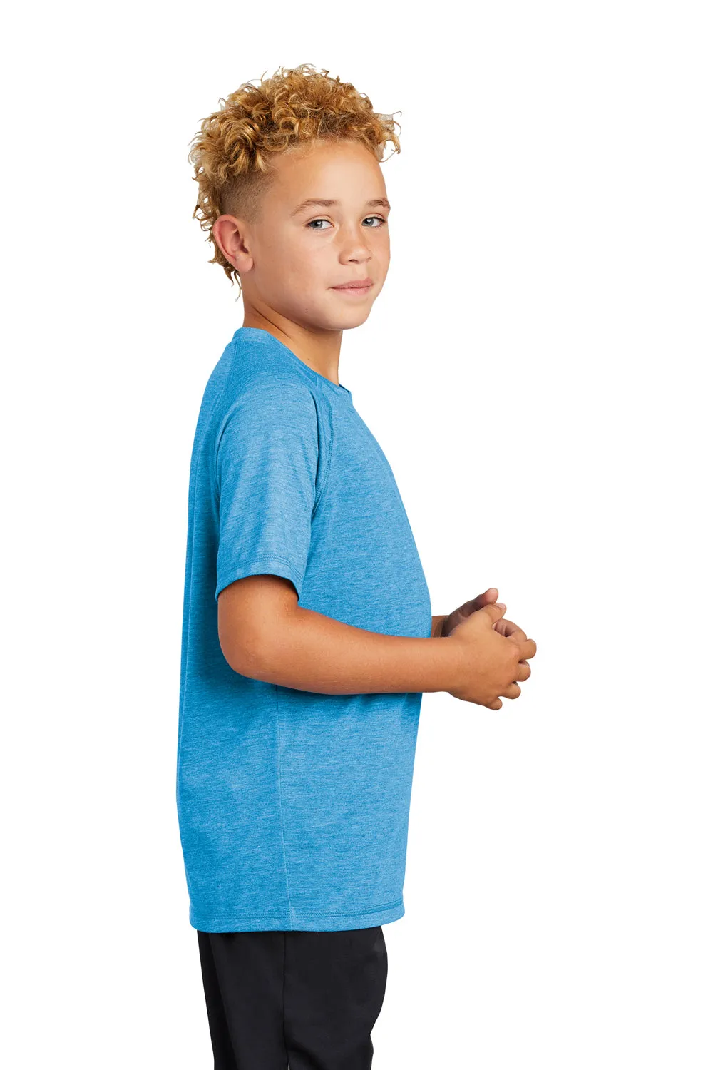 Sport-Tek Youth Moisture Wicking Short Sleeve Crewneck T-Shirt - Heather Pond Blue - Closeout